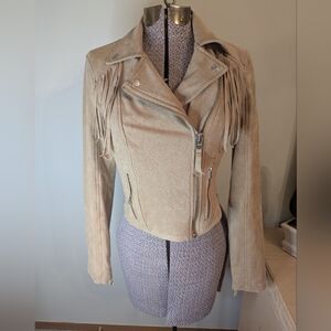 Abercrombie & Fitch Beige Faux Suede Fringe Jacket